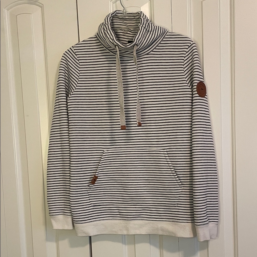 Roxy Black and White Striped Turtleneck Sweatshirt